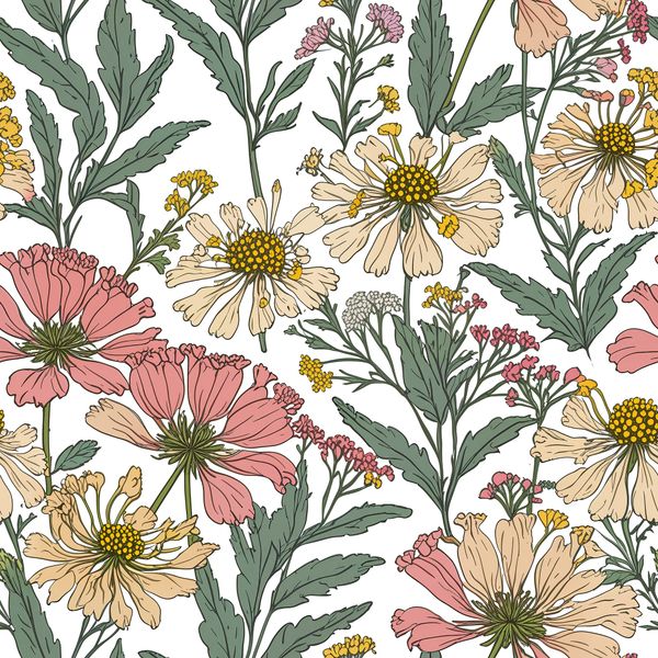 Rustic Wild Daisies and Poppies Pattern