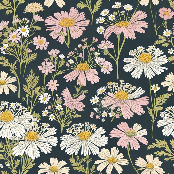 Romantic Wild Daisy Meadow Pattern