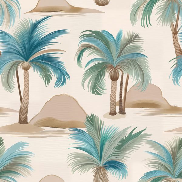 Tropical Blue Palm Trees and Sand Pattern
