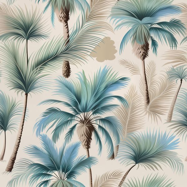 Soft Blue and Beige Palm Grove Pattern