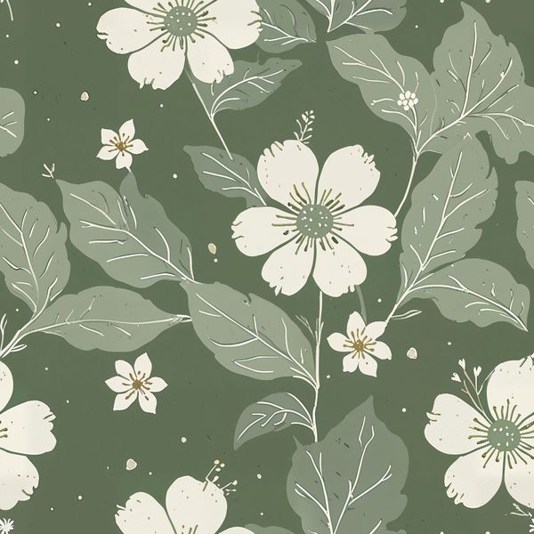Olive Green Botanical Pattern