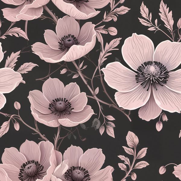 Romantic Blush Floral Pattern on Dark Pattern