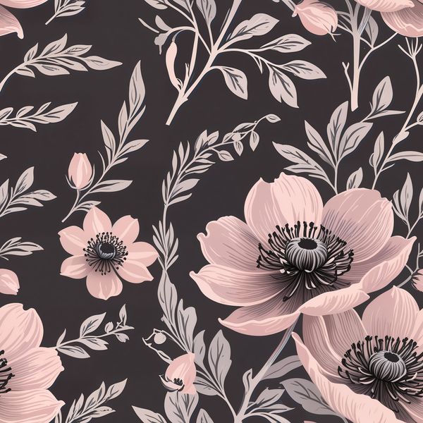 Elegant Pink Petals and Leaves on Black Pattern