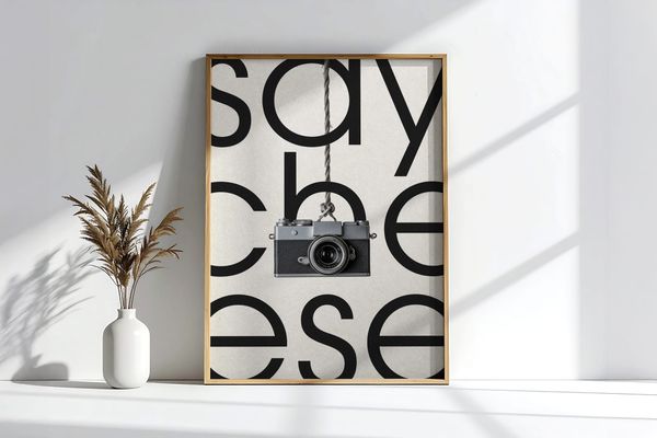 Minimalist Wooden Frame Poster Mockup With Shadow