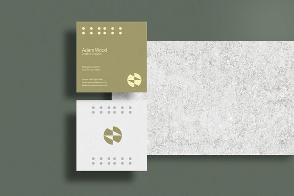 Square Business Card Mockup on Marble Background