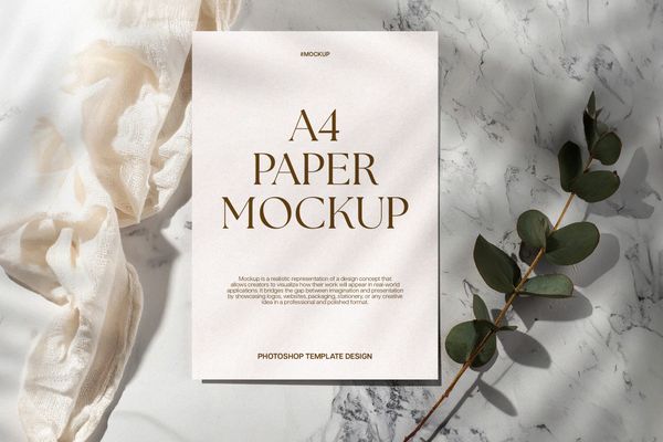 Elegant A4 Paper Mockup on Marble Background