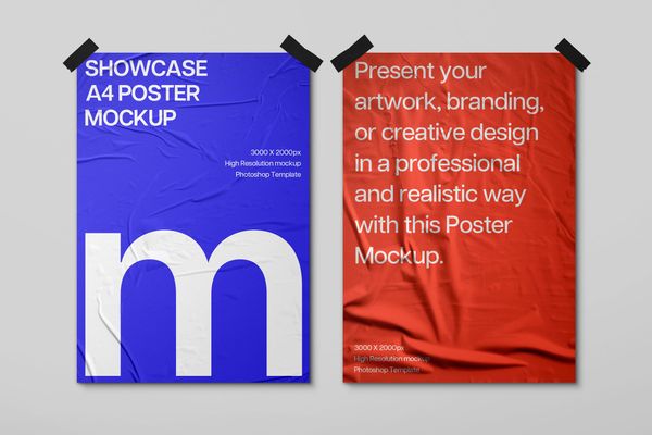 Clean Wall Glued Poster Mockup