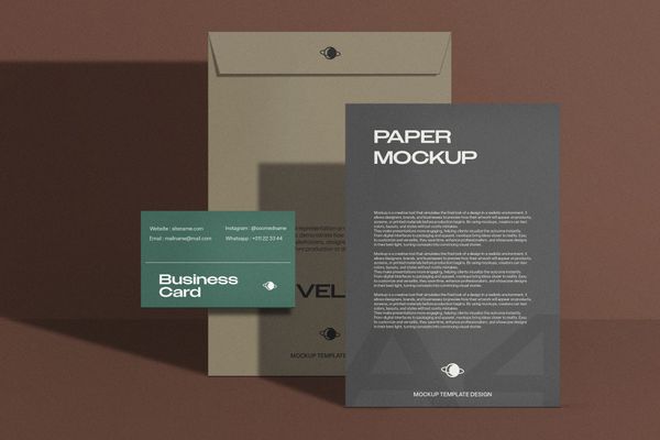 Stationery Branding Mockup On Brown Background