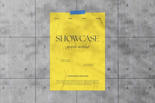 Creative Poster Mockup on Cement Wall with Tape
