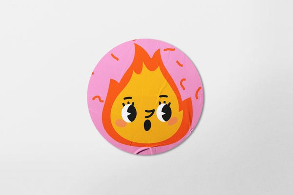 Flame Character Round Sticker Mockup