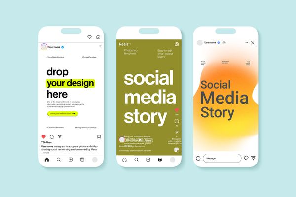 Instagram UI Mockup on Blue Background
