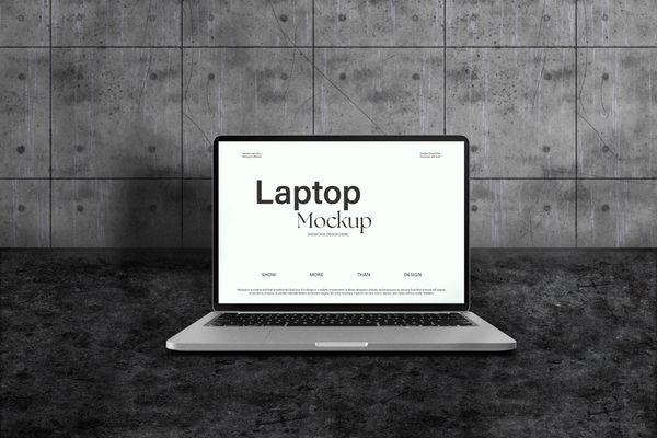 Minimal Laptop Screen Mockup on Concrete Background