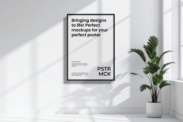 Modern Poster Frame Mockup with Plant Decor