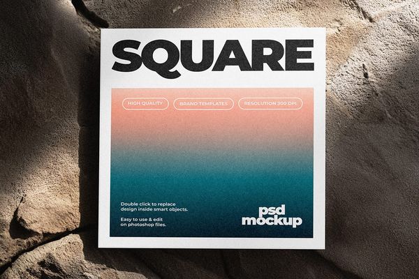 Square Paper Mockup On Stone Background