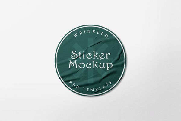 Wrinkled Green Round Sticker Mockup