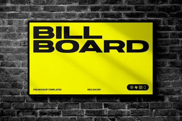 Outdoor Billboard Mockup On Wall Brick