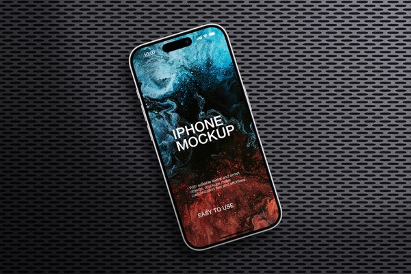 Modern iPhone Mockup on Metal Surface