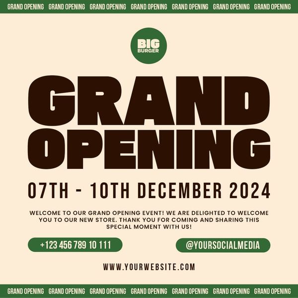 Grand Opening Big Burger Instagram Post