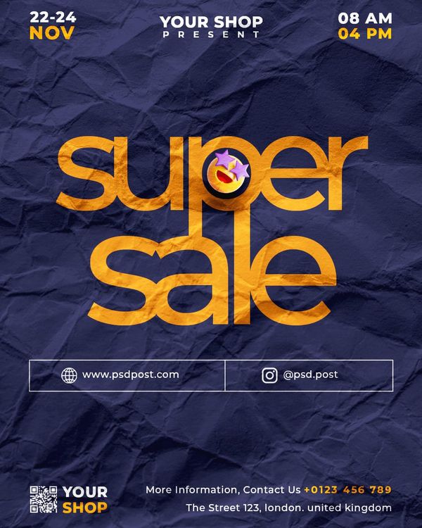 Super Sale With Wrinkled Paper Texture Instagram Post