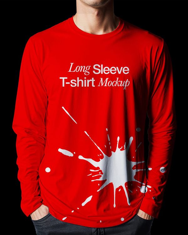 Men Long Sleeve T-Shirt Mockup