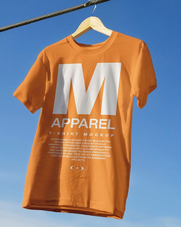 Hanging T-Shirt Mockup With Blue Sky Background