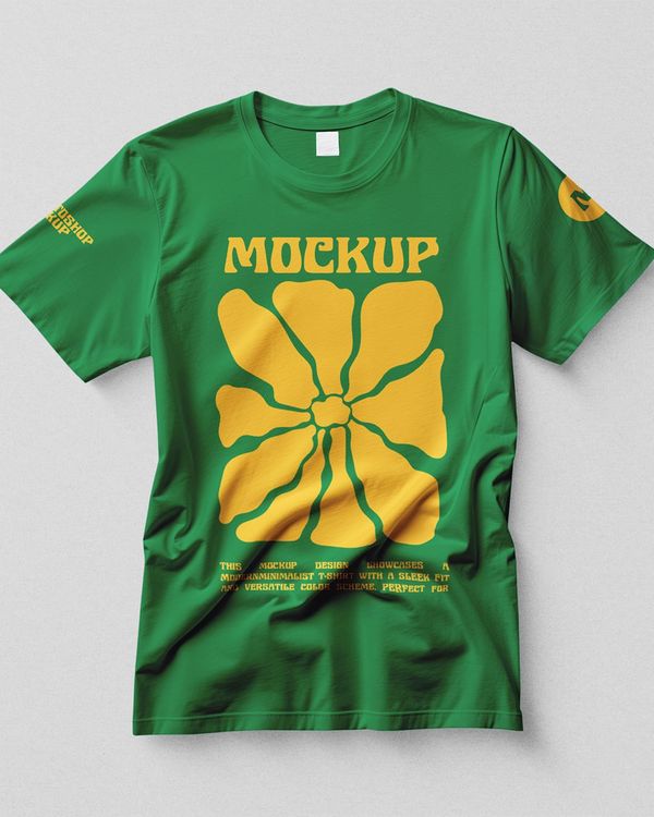 Minimal Crew Neck Green T-Shirt Mockup