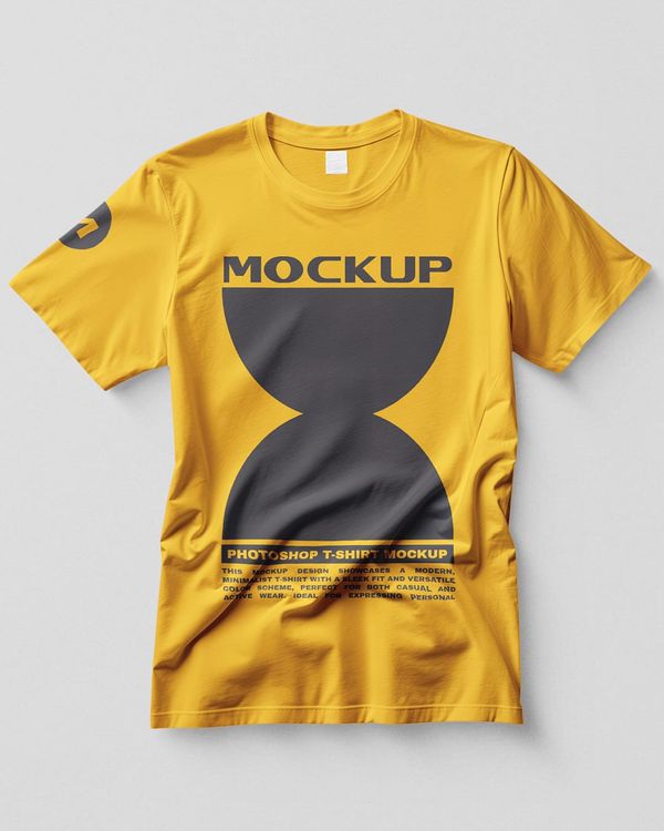 Minimal Crew Neck Yellow T-Shirt Mockup