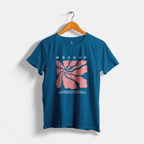Hanging T-Shirt Mockup on Wall Background