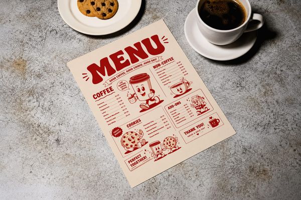 A4 Poster Mockup Cafe Table Top View