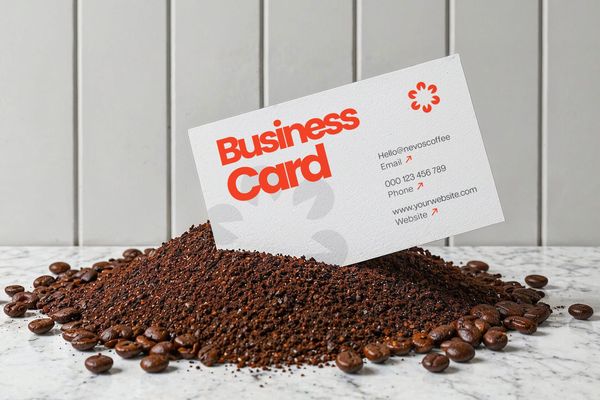 Business Card Mockup with Coffee Grounds Scene