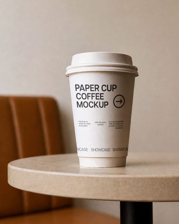 Coffee Paper Cup Mockup on Minimal Table Setup