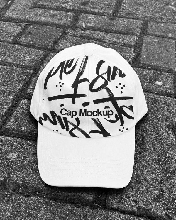 Baseball Cap Flat Lay Mockup on Concrete Surface