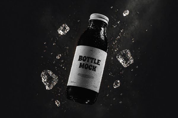 Floating Beverage Bottle Mockup with Ice