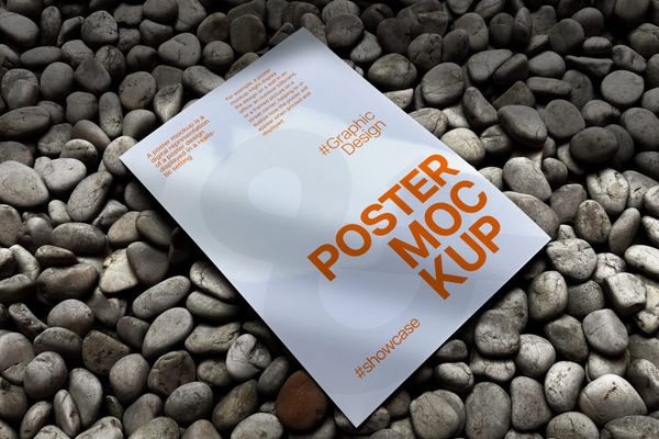 Flyer Mockup on Natural Pebbles Stone Surface