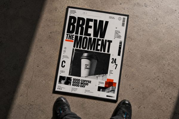 Framed Poster Floor Mockup Strong Light Shadow Angle
