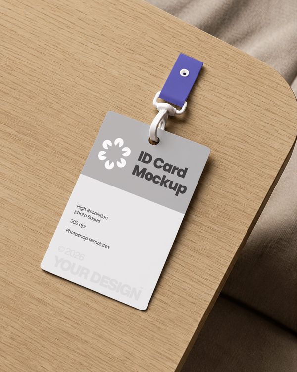 ID Card Badge with Lanyard Mockup