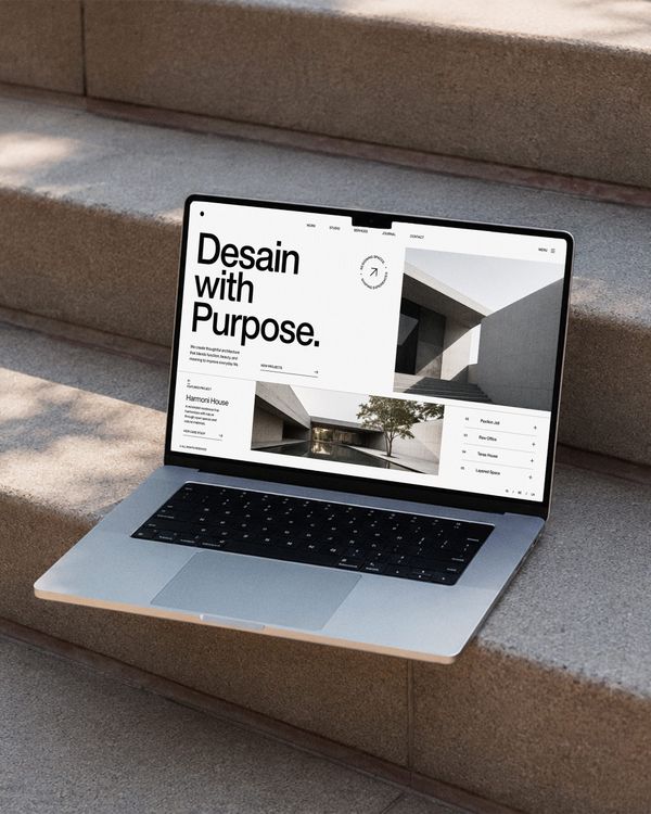 Laptop Mockup Minimal Stairs Natural Light