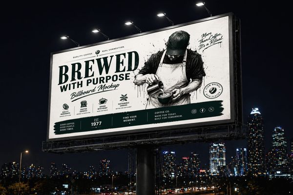 Night Billboard Mockup with City Lights