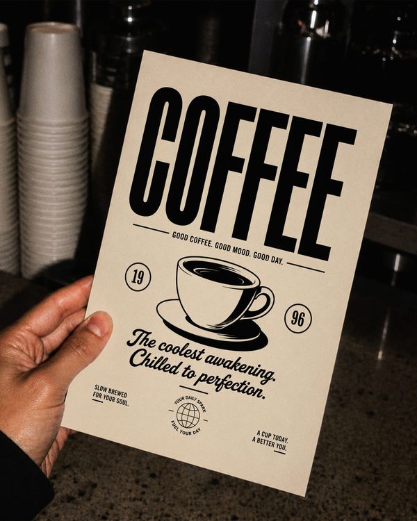 Poster Mockup Hand Holding Coffee Shop Scene