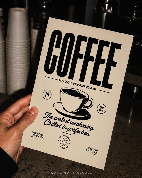 Poster Mockup Hand Holding Coffee Shop Scene