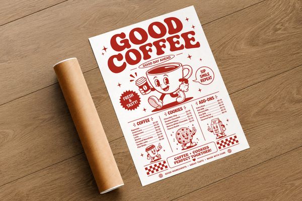 Poster Paper Roll Mockup Wooden Surface Layout