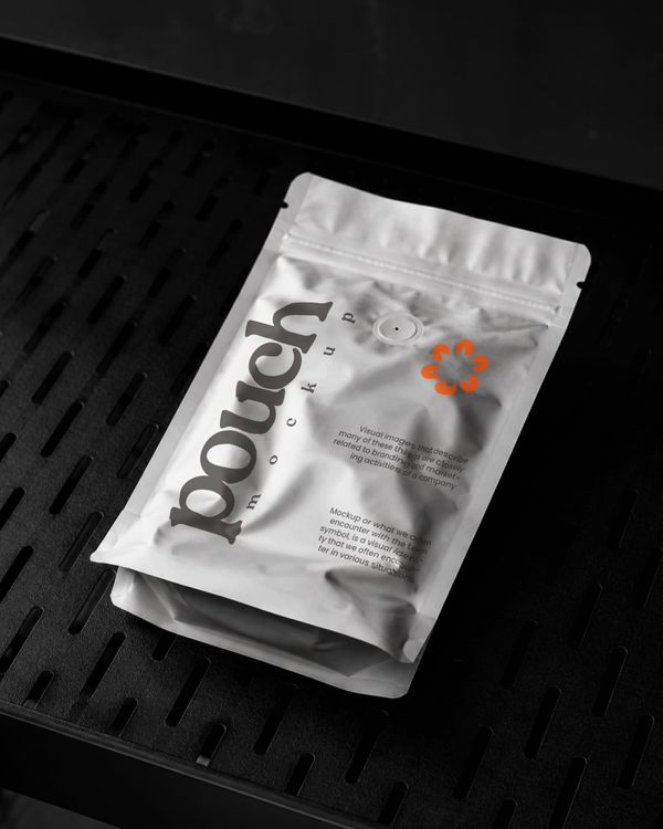 Coffee Packaging Pouch Mockup on Industrial Surface