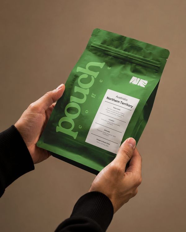 Hand Holding Coffee Packaging Pouch Mockup