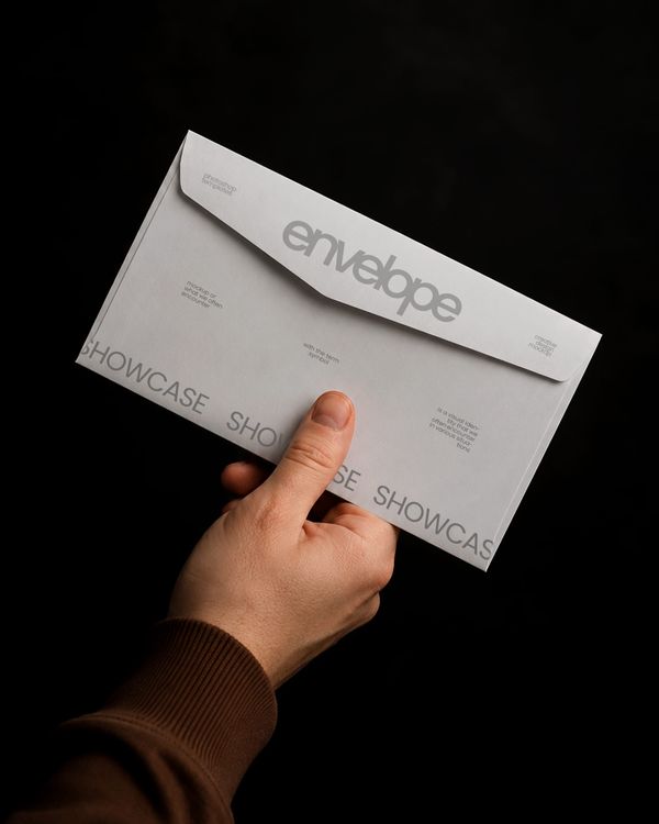 Hand Holding Premium Envelope Mockup on Dark Background