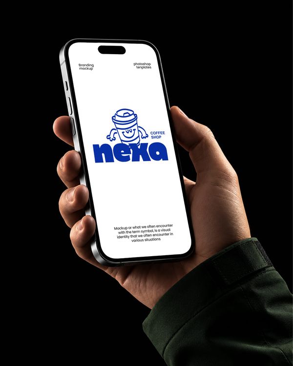 Hand Holding Smartphone Branding Mockup on Black Background