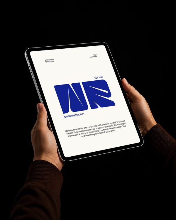 Hand Holding Tablet Screen Mockup on Black Background
