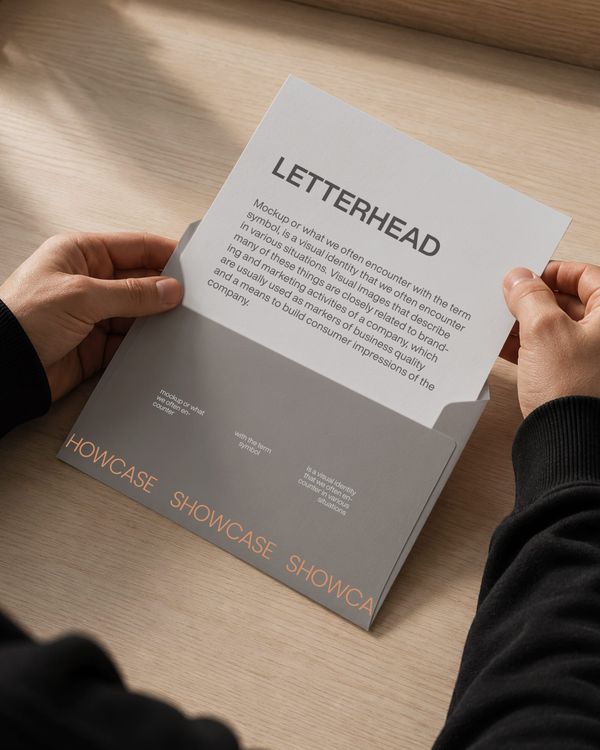 Letterhead and Envelope Mockup Held by Hands on Light Wood Desk