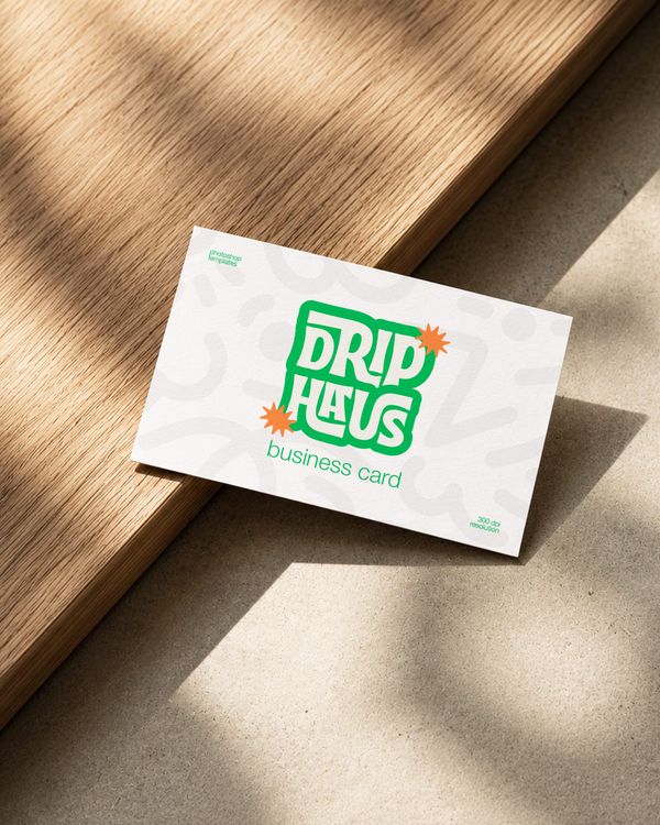 Minimal Business Card Mockup on Oak Wood and Concrete Surface