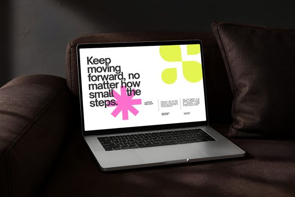 Modern Workspace Laptop Mockup on Sofa