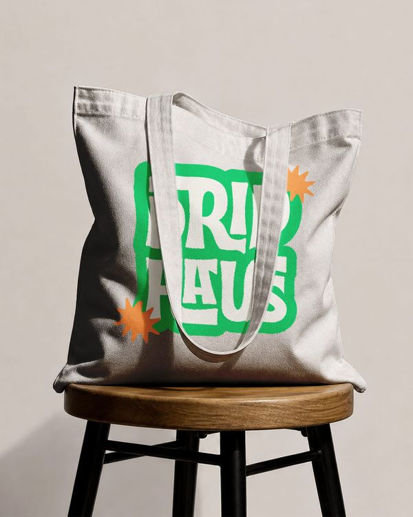 Natural Canvas Tote Bag Mockup on Wooden Stool
